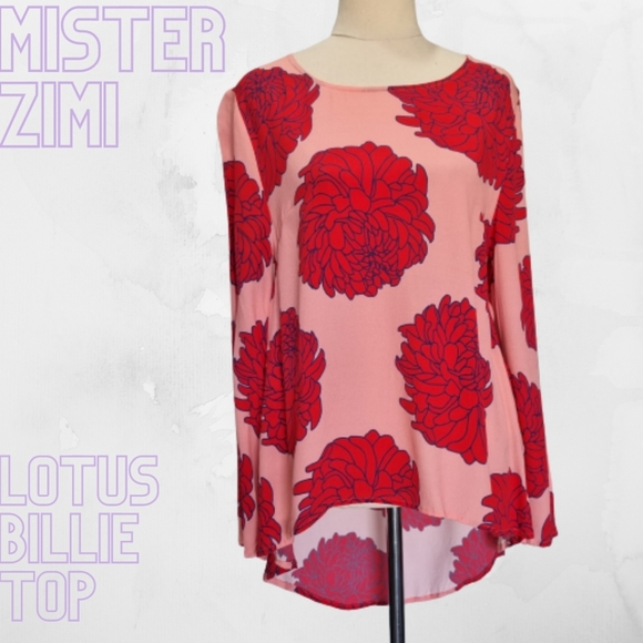 Mister Zimi Tops - Mister Zimi Lotus Billie Red & Pink Floral Print Long Sleeve Blouse Size 10
